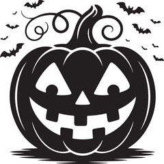 Silhouette halloween scene with haunted houses trees and bats under a full moon spooky and festive design