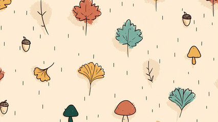 Obraz premium Rough Japanese Autumn Maple Leaves and Mushrooms with Rainy Gritty Texture for Wabi Sabi Seasonal Transformation 