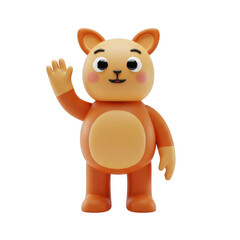 Obraz premium Adorable Orange Bear Waving with Cheerful Expression on Transparent Background