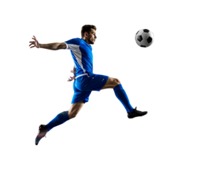 Dynamic Soccer Player Performing Overhead Kick Mid-Air