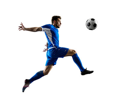 Dynamic Soccer Player Performing Overhead Kick Mid-Air