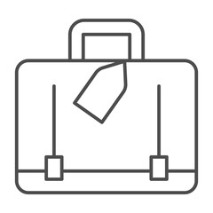 Fototapeta premium Leather briefcase with tag thin line icon, traveler survey concept. Vector graphics. Tourist luggage, baggage sign on white background, outline style icon for mobile or web design.