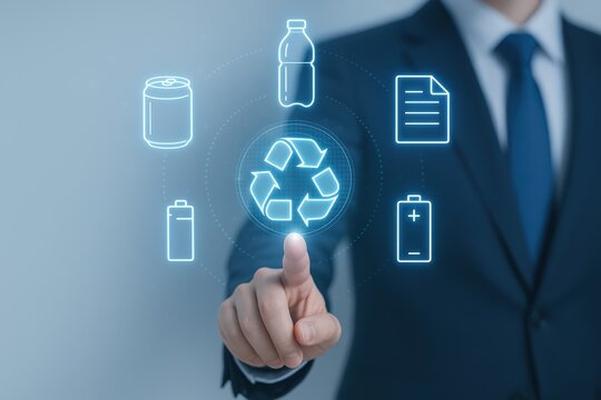 Businessman Touching Digital Recycling Icon with Sustainability Concept