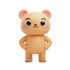 Cartoon Bear Character Cute Design in Light Brown Color with Transparent Background