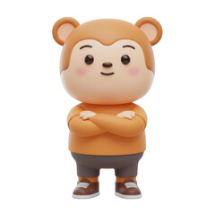 Cartoon Monkey Standing Confidently with Arms Crossed Isolated on Transparent Background