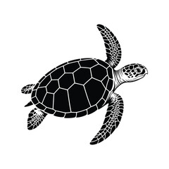 Obraz premium Sea Turtle Silhouette Illustration of a Marine Animal Swimming in the Ocean Depths