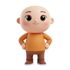 Bald Cartoon Character with Brown Eyes and Orange Shirt on Transparent Background