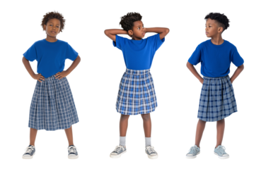 Relaxed Young African American Child Posing Confidently in Blue and Plaid Outfit isolated on a transparent background