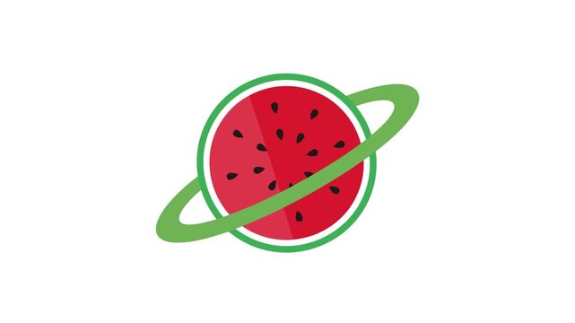 Creative Animated Watermelon Slice Shaped Like Saturn Planet