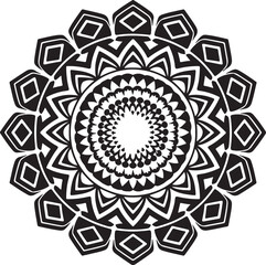 Ornate Mandala Design in Black and White. A symmetrical, intricate mandala design in black and white.