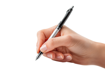 A hand holding a pen, writing