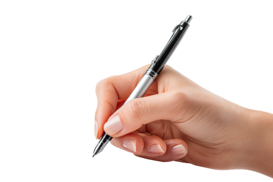 A hand holding a pen, writing