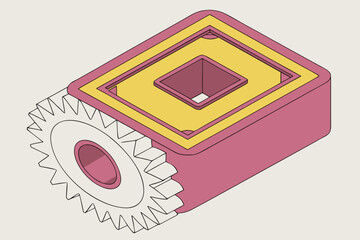 Isometric view of a 3d rendered mechanical component with a gear