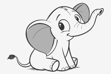Cute cartoon baby elephant sitting and waving its trunk