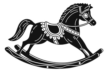 Classic black and white rocking horse silhouette