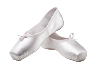 Elegant White Satin Ballet Pointe Shoes isolated on a transparent background