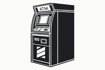 Black and white illustration of an automated teller machine