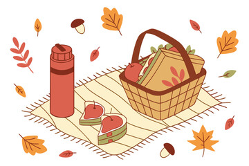 Cozy autumn picnic with sandwiches and apples