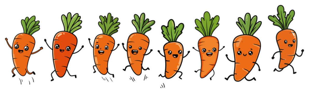 Cute dancing carrot characters vector