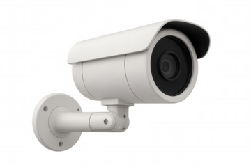 Modern security camera providing surveillance, featuring a transparent background for easy integration into various projects
