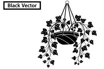 Black silhouette of a hanging potted plant with trailing vines