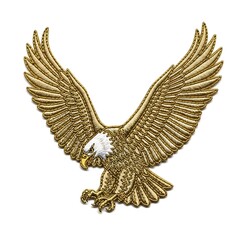 Golden eagle emblem with outstretched wings and white head on a plain white background