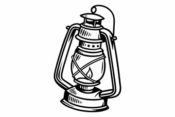 Vintage kerosene lantern with a flame illustration