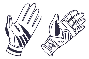 Two stylized baseball gloves one with laces one with a star emblem