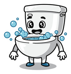 Cute toilet mascot with bubbles vector illustration