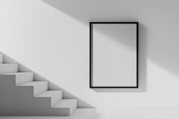 Minimalist staircase with empty frame on wall