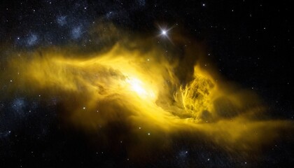 Fototapeta premium A Yellow Nebula With A Black Space Background