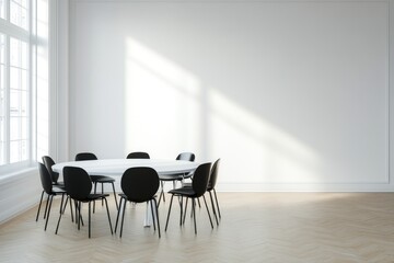 Modern meeting room with circular table and chairs