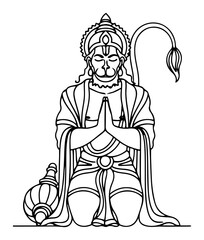 Line drawing of Hindu deity Hanuman with namaste hands