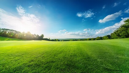 Fototapeta premium A Sunny Day Creates A Picturesque Landscape With A Green Lawn Stretching Towards The Sky Leaving Ample Copy Space
