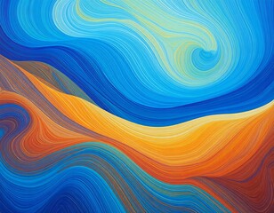Abstract swirling waves of blue and orange