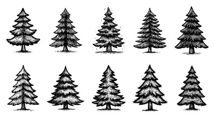 Hand drawn christmas tree collection in sketch style