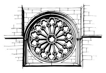 Gothic cathedral rose window sketch illustration