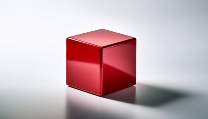 A Single Vibrant Red Cube With A Glossy Finish And A Slightly Off Center Position Is The Central Focus Of A Minimalist White Background Image