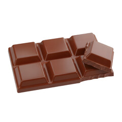 Delicious milk chocolate bar isolated on transparent background, sweet treat concept, 3d chocolate