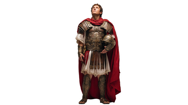 Roman centurion full body on transparent background, upright biblical soldier in full armor, isolated New Testament figure PNG.