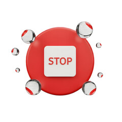 Stop sign with red circle and white square isolated on transparent background, 3d design