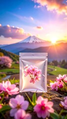 Cherry blossoms & sunrise over mountain