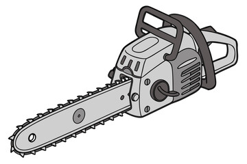 Illustration of a gray chainsaw on a white background
