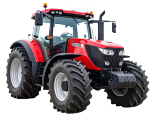 Side View of Heavy-Duty Red Tractor with Cabin and Massive Tires, Agricultural Equipment PNG