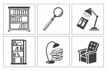 Collection of books and reading related icons