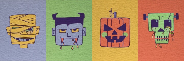 Halloween set elements hand drawn 