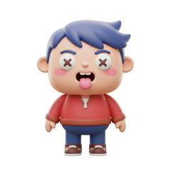 Cartoon Character with X Eyes Sticking Tongue Out in Transparent Background