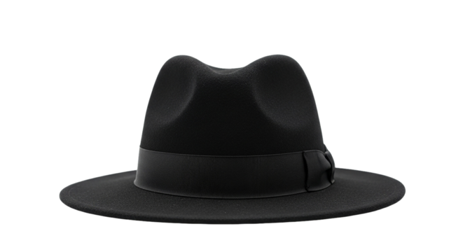 A timeless black fedora whispers of mystery and old Hollywood charm evoking sophistication and on transparent background - Powered by Adobe