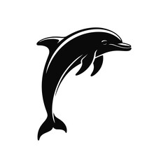 Naklejka premium Elegant Dolphin Silhouette Illustration Leaping Out of Water on a White Background