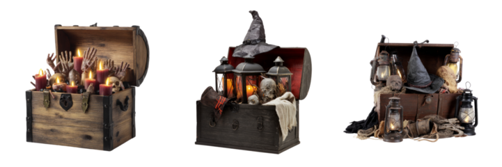 Halloween treasure chests with transparent background spooky decor creepy atmosphere